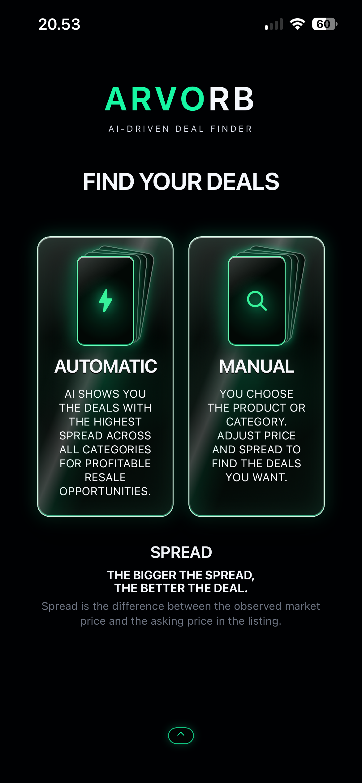 ARVORB home screen